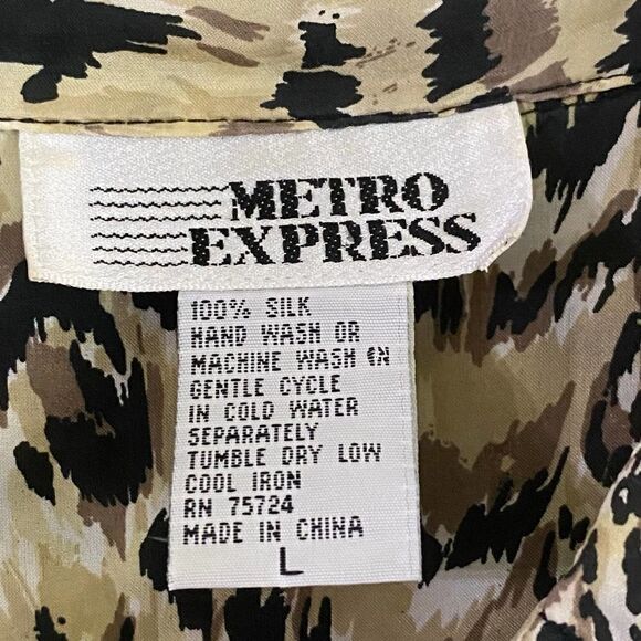 Vintage Metro Express Animal Print Silk Blouse Size Large - Picture 6 of 7